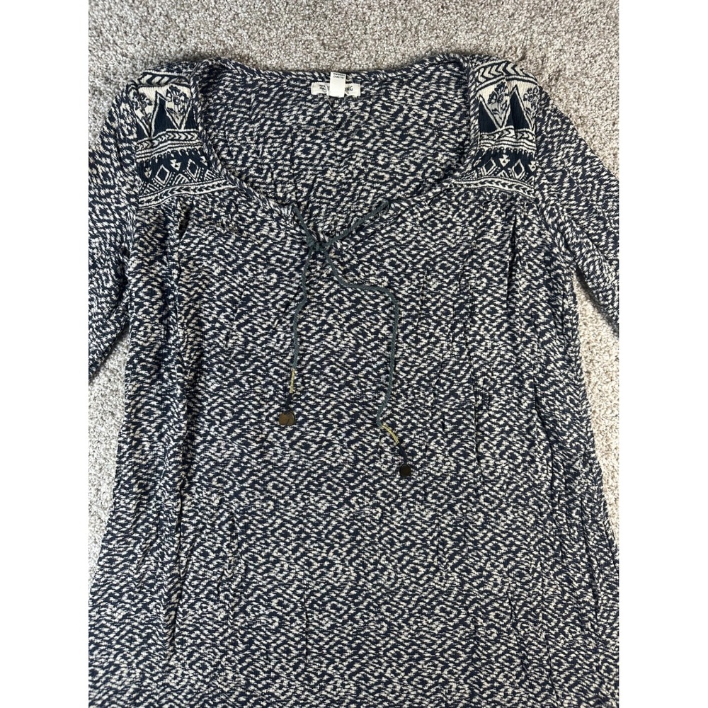 Billabong Navy White Geometric Print Boho Tie Neck Rayon Top JD04CTAK Medium